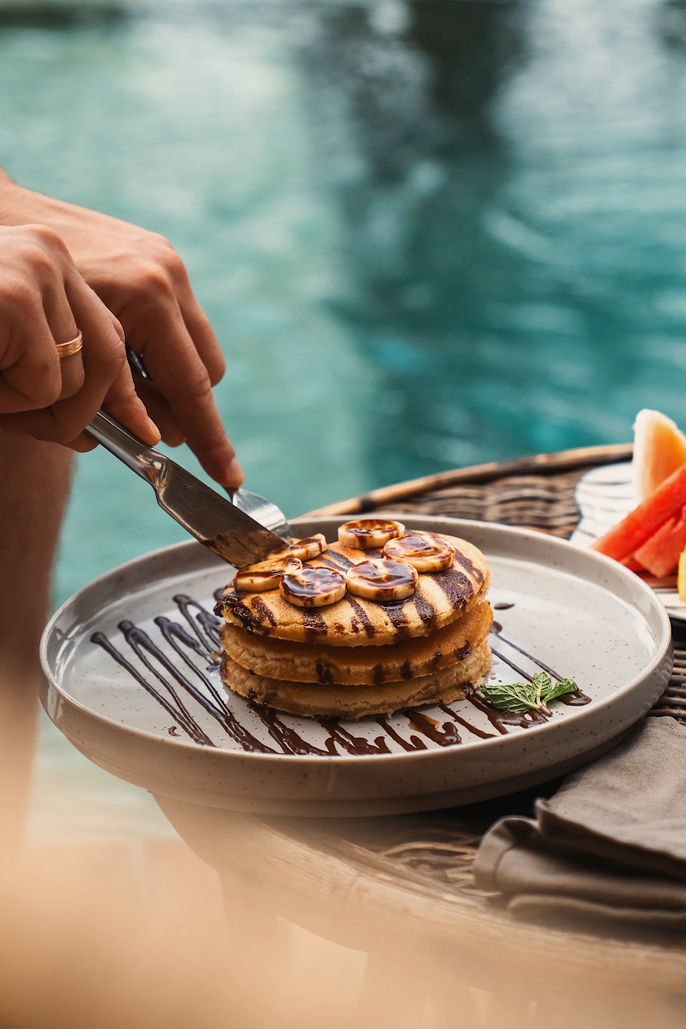 Pancakes served beside the pool